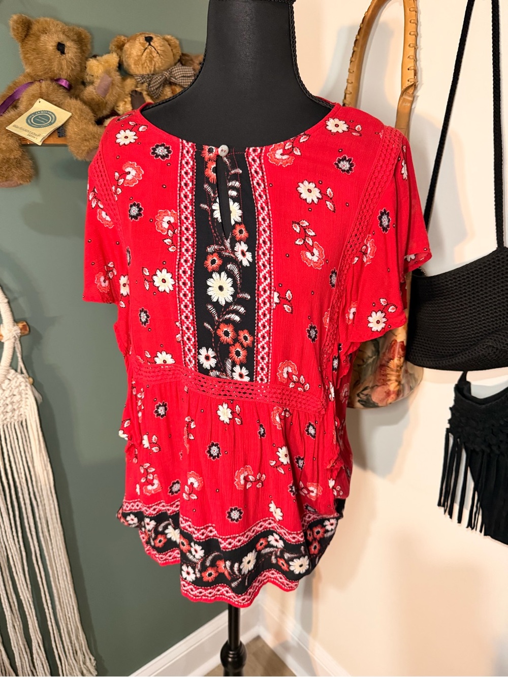 J. Jill Boho Floral Peasant Top Size Small (Oversized Fit)
